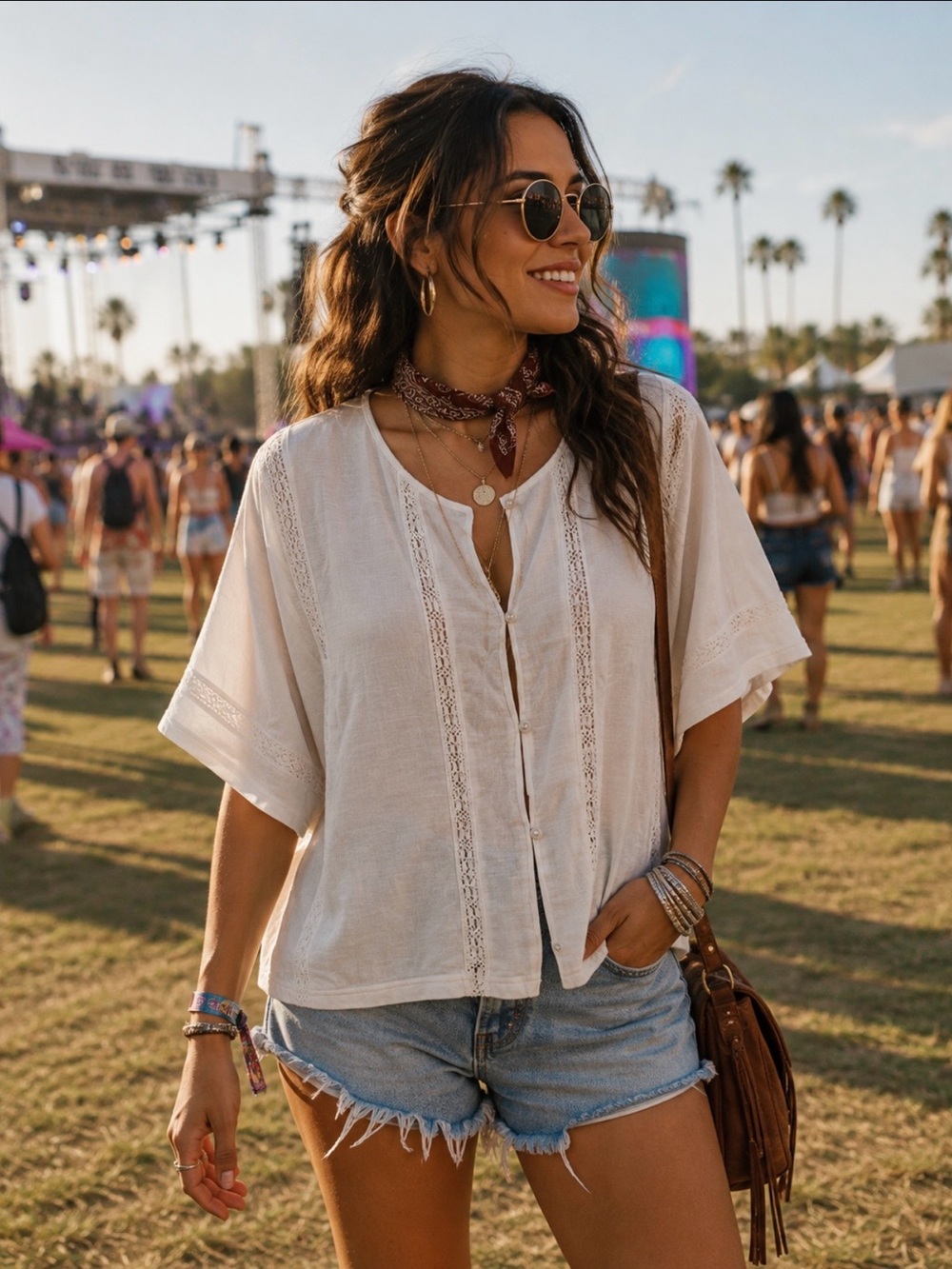 aerie Cream Boho Button-Front Tunic Top